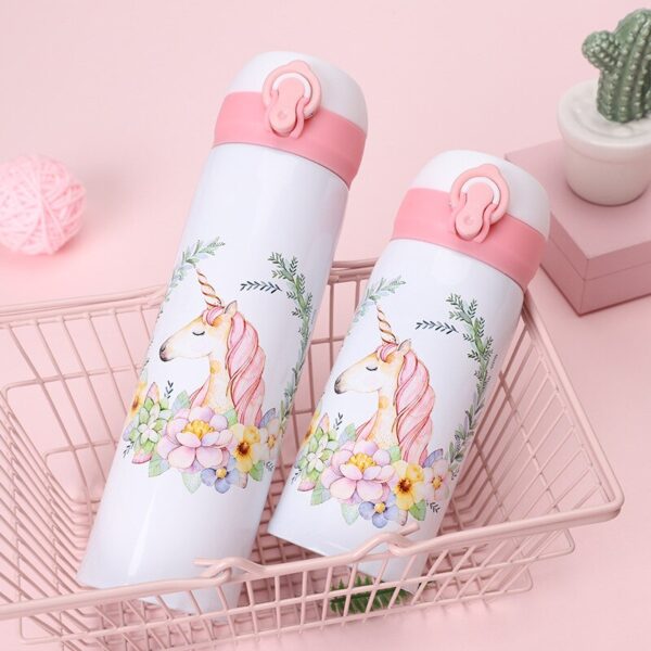 350ML 500ML Thermocup Bouncing Cover Bottle Vacuum flask Flamingo Pattern Thermal Mug Travel Thermos Cup Stainless Steel