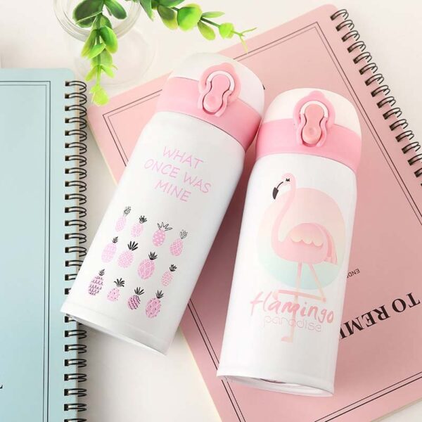 350ML 500ML Thermocup Bouncing Cover Bottle Vacuum flask Flamingo Pattern Thermal Mug Travel Thermos Cup Stainless Steel